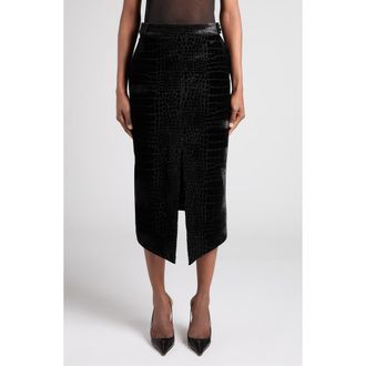 Tom Ford Crocodile Devor&eacute; Velvet Skirt in Black at Nordstrom, Size 36