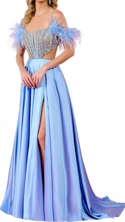 Rachel Allan Feather Cap Sleeves Prom Dress In Periwinkle