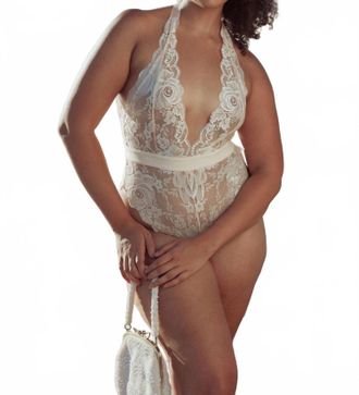 Kilo Brava Whisper Lace Teddy Bodysuit In Peach