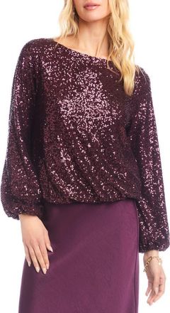 Karen Kane Sequin Boat Neck Top in Eggplant at Nordstrom, Size X-Large