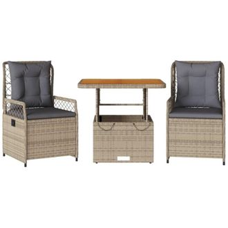 vidaXL Set Comedor De Jard&iacute;n 3 Pzas Con Cojines Rat&aacute;n Sint&eacute;tico Beige Vidaxl