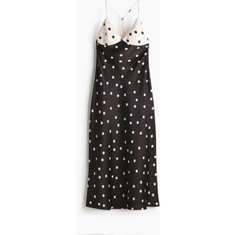 H&M Satin Strappy Dress in Black/dotted at Nordstrom, Size X-Small