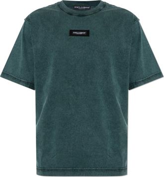 Dolce & Gabbana T-shirt met logopatch - Heren - T-shirts - Groen - M - Katoen - Tops