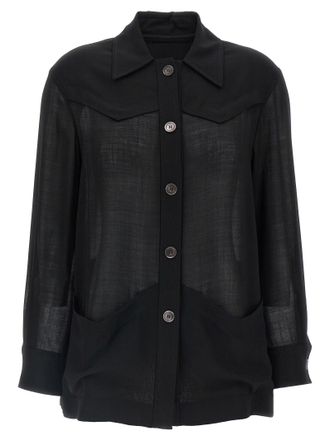 Ferragamo Semi-Sheer Wool Jacket Camicie Nero-Donna