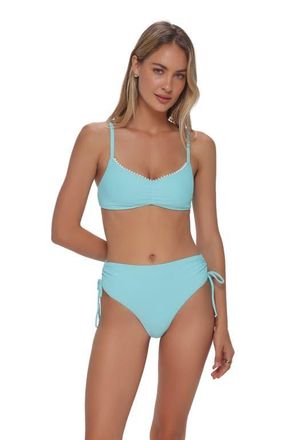 Swim Systems Pom Pom Sylvia Bralette Bikini Swimsuit Top in Aqua Haze Rib at Nordstrom, Size Xx-Large