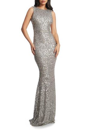 Dress The Population Leighton Sequin Mermaid Gown in Dove Multi at Nordstrom, Size X-Small