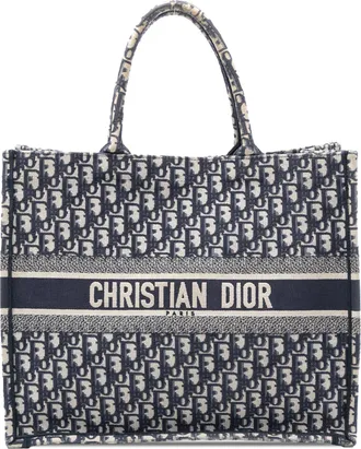Dior Pre-owned Womens Large Oblique Embroidered Canvas Book Tote - Dark Blue Textile - One Size