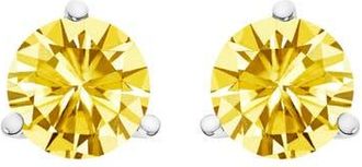 House of Brilliance 14K Gold 3-Prong Martini Set 1 1/2 Cttw Yellow Lab Grown Diamond Solitaire Stud Earrings in White at Nordstrom