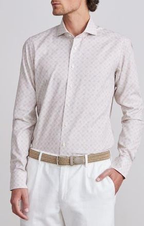 Emanuel Berg Textured Sartorial Geometric Cotton Dress Shirt in Light Pastel Brown at Nordstrom Rack, Size X-Large