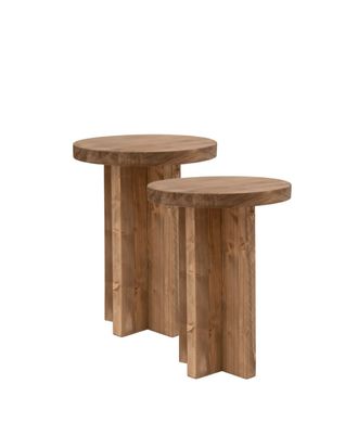 Deco Wood Pack 2 mesitas de noche de madera maciza marr&oacute;n 45x35cm