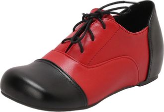 Generic Red Ladies Lace Up Flat Shoes Round Toe Color Block Design Comfortable Casual Fashion Versatile Wear for Daily Use