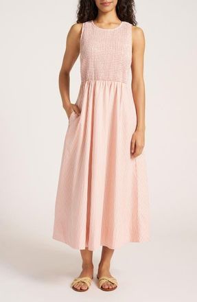 Matty M Verona Stripe Midi Dress in Coral at Nordstrom, Size X-Small