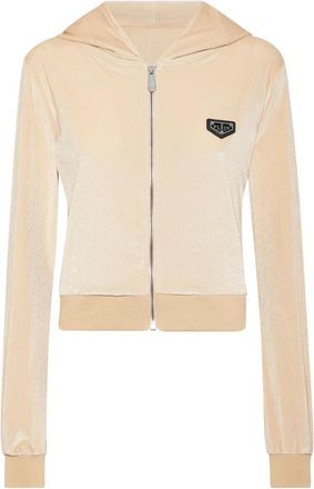 Philipp Plein Chenille Hoodie Sweatjacket Skull - Dames - Vesten met rits - Beige - L - Polyester - Hoodies & sweatvesten