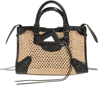 Balenciaga Small Le City Raffia Bag in Natural/black at Nordstrom