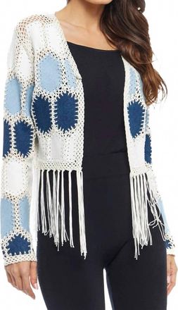 ADORE Tiffanys Boho Patchwork Fringe Vest In Blue/ White