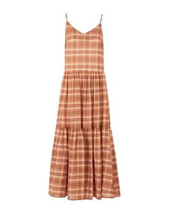 8 by YOOX COTTON CHECK FLOUNCE LOOSE-FIT LONG DRESS