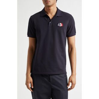 Moncler Logo Patch Cotton Polo in Navy at Nordstrom, Size Xxx-Large