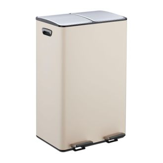 Relaxdays Relaxdays - Cubo Basura Doble, 2 Compartimentos 30 Litros C/u, Botes Interiores Extra&iacute;bles, Pedal, Cocina, Beige/plateado