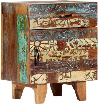 vidaXL Vidaxl - Mesita De Noche Tallada A Mano Madera Reciclada 40x30x50 Cm