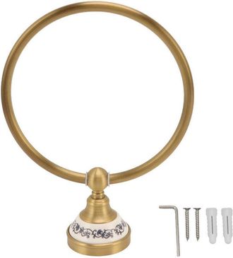OEM Anillo Para Toallas De Pared De Lat&oacute;n Antiguo Con Calcoman&iacute;a De Porcelana Azul Y Blanca