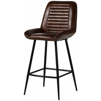 Massivmoebel24 iron label 115 Sgabello bar in vera pelle - marrone 52x57x108