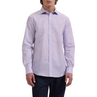 Bugatchi Axel Shaped Fit Geo Print Stretch Cotton Button-Up Shirt in Lilac at Nordstrom, Size Xxx-Large