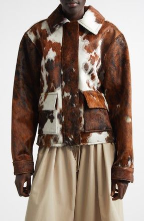 Brandon Maxwell The Blaine Genuine Calf Hair Jacket in Natural Cow Hide at Nordstrom, Size Medium