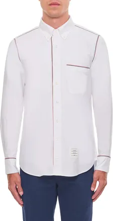 Thom Browne Straight Fit Cotton Shirt With Patch Logo And Buttoned Cuffs