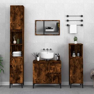 vidaXL Armario De Ba&ntilde;o Madera Contrachapada Roble Ahumado 65x33x60 Cm Vidaxl