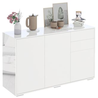 HOMCOM Modern Stylish Freestanding Push-Open Cabinet with 2 Drawer 2 Door Cabinet for Home Office Highlight - 117W x 36D x 74Hcm-White for Living Room - Bedr