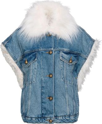 Pinko Mouwloos spijkerjasje met imitatiebont - Dames - Spijkerjassen - Blauw - S - Denim - Jassen