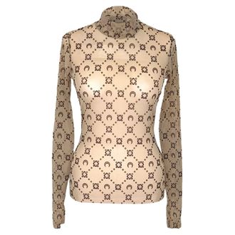 Marine Serre Moonogram Mesh Flock High Neck Top in Beige Polyamide