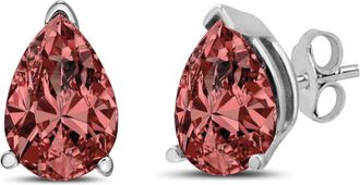 House of Brilliance 14K White Gold 1/2 Cttw Lab Grown Pink Pear Diamond 3 Prong Set Martini Solitaire Stud Earrings (Pink Color, VS2-SI1 Clarity)