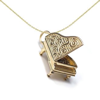 Jewelco London Solid 9ct Gold Open Grand Piano Charm Pendant - JPD294