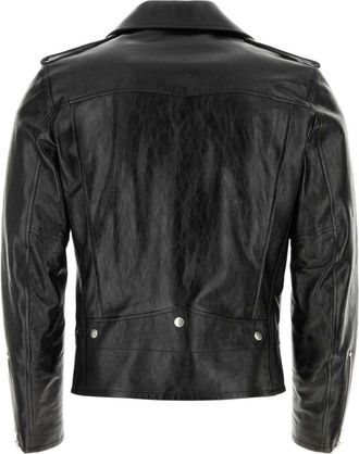 Saint Laurent Mens Leather Biker Jacket Black Lamb