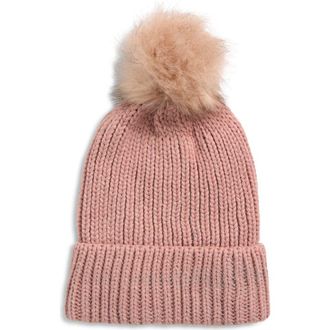 Tasha Faux Fur Pom Sparkle Beanie in Pink at Nordstrom Rack