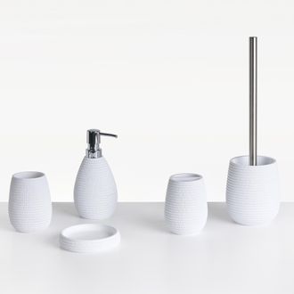 Beliani Beliani - Conjunto De Accesorios De Ba&ntilde;o Jabonera Dispensador De Jab&oacute;n Escobilla De Inodoro Vaso Soporte Para Cepillos De Dientes Blanco Quila
