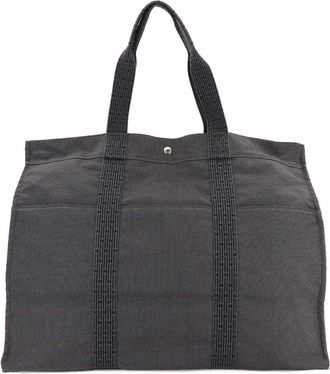 Herm&egrave;s Gray Canvas Tote Bag (Pre-Owned)