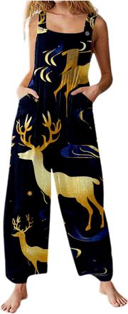 Generic Xmas Onesies Christmas Jumpsuit for Women UK Santa Claus Print Dungarees Snowman Print Tunic Long Overall High Waist Slim Fit Fitness Onsies Romper Wi