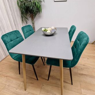 Kosy Koala Wooden Grey Dining Set with 4 Green Velvet Chairs