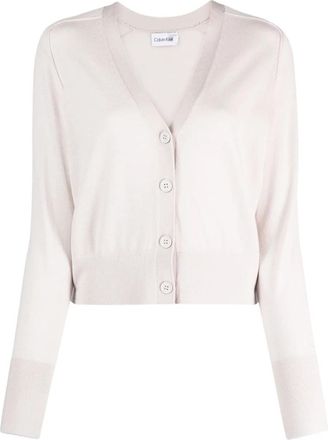 Calvin Klein Extra Fine Wool Cardigan - Dames - Vesten - Grijs - L - Wol - Truien & Vesten
