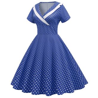 Generic Polka Dot Dresses for Women UK 1950s Audrey Hepburn Retro Dresses Vintage Floral Swing Skater Party Evening Dress Rockabilly Floral Pattern Print Swin