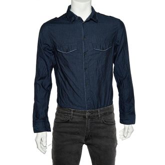 Armani Navy Blue Cotton Button Front Shirt