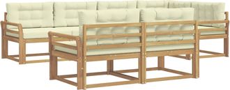 vidaXL Conjunto De Sof&aacute;s De Exterior 6 Uds. Blanco Y Crema Poli&eacute;ster Vidaxl