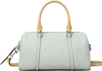 Tory Burch Mini T Monogram Leather Barrel Bag in Light Titanium at Nordstrom