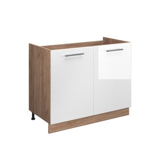 Vicco Mueble Bajo Para Fregadero Fame-line, Blanco Alto Brillo/roble Dorado, 100 Cm Sin Encimera, Vicco