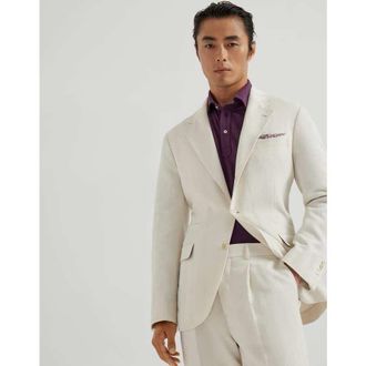Brunello Cucinelli Mens English White Cotton Linen Blazer, Size 48