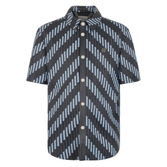 Philipp Plein Camisa de Manga Corta de Cuero Trenzado - Shirts - Hombre - Azul - L