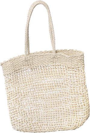 Yarnow Beige Straw Weaving Shoulder Bag Lightweight Handcrafted Hollow Out Design Summer Beach Purse for Women Everyday Travel Shopping