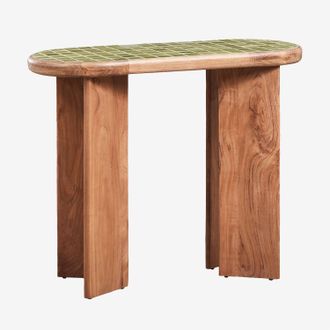 Sklum Consola Recibidor 100x40 Cm En Madera De Acacia Y Azulejos Aitana Sklum
